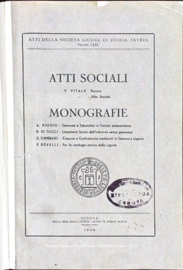 ATTI SOCIALI MONOGRAFIE - SocietÃ  Ligure di Storia Patria