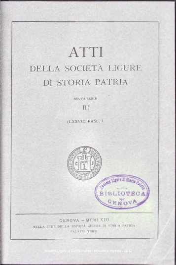 DELLA SOCIETÃ LIGURE DI STORIA PATRIA