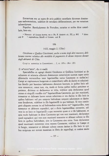 DOCUMENTI MAONA di CHIO - SocietÃ  Ligure di Storia Patria