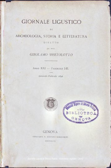 GIORNALE LIGUSTICO - SocietÃ  Ligure di Storia Patria