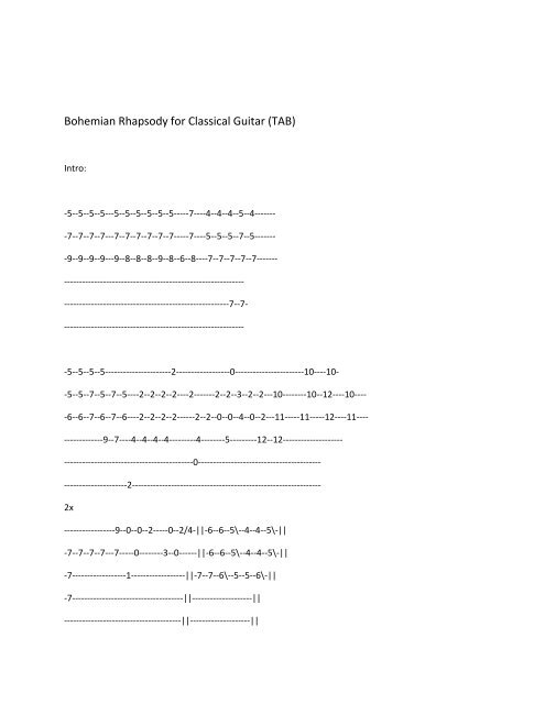 Bohemian Rhapsody for Classical Guitar (TAB) - Storm The Castle