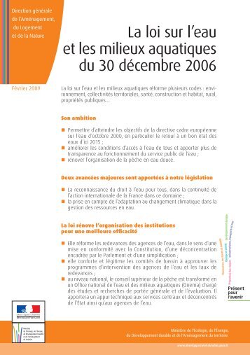 La loi sur l'eau et les milieux aquatiques du 30 ... - Eaufrance