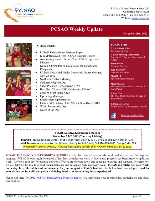 PCSAO Weekly Update - Public Children Services Association of Ohio