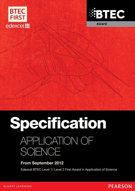 BTEC First Award in Application of Science - specification - Edexcel