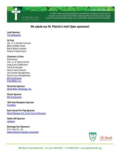 view full list of Irish Open 2011 sponsors - St. Patrick Center