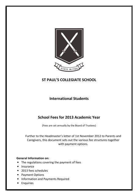 Student fees School fees for international students - St Paul's ...