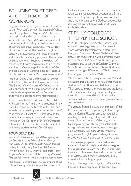 St Paul's handbook Essential information - St Paul's Collegiate School