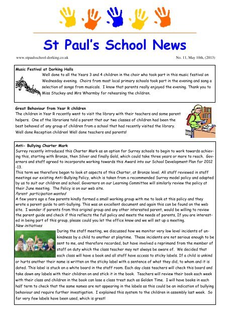 Newsletter no. 11 (May 10th 2013) - St Paul's C of E (Aided) Primary ...
