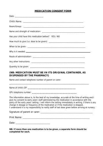 EARLY YEARS MEDICATION CONSENT FORM 1