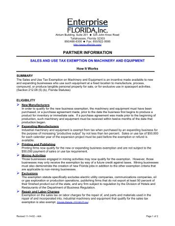 Sales Tax Exemption - Machinery Equipment _Revised 11-14-â¦