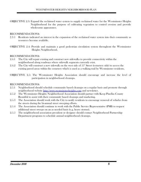 Westminster Heights Neighborhood Plan - City of St. Petersburg