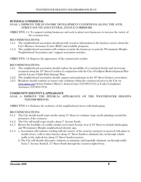 Westminster Heights Neighborhood Plan - City of St. Petersburg