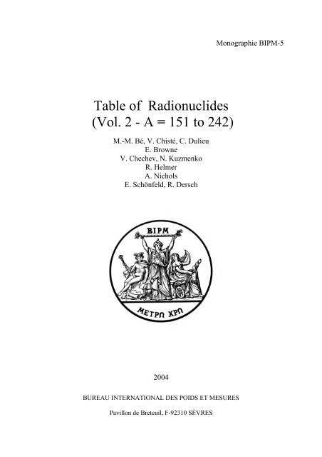 Table of Radionuclides (Vol. 2 - A = 151 to 242) - BIPM