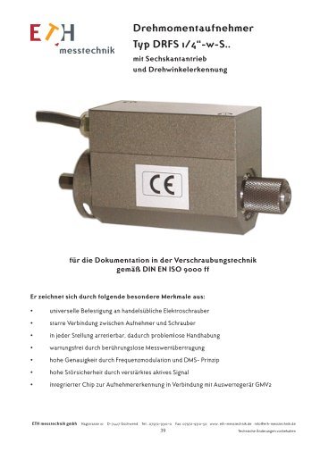 Drehmomentaufnehmer Typ DRFS 1/4“-wS.. - ETH-messtechnik gmbh