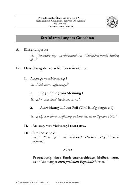 Streitdarstellung im Gutachten