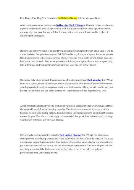 Few Things That Help You Extend the Dell GW240 Battery Life for a Longer Time.pdf