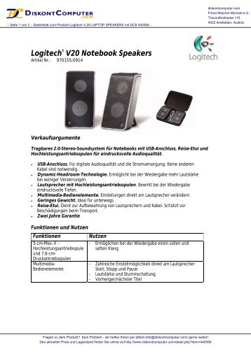 Logitech® V20 Notebook Speakers - Diskontcomputer