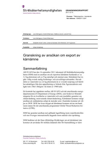 Granskningsrapport - StrÃ¥lsÃ¤kerhetsmyndigheten