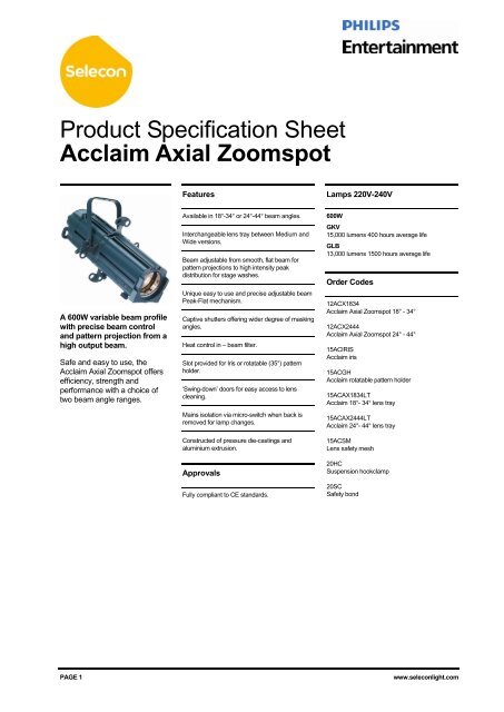 Acclaim Axial Zoomspot - Ellipsoidal 18-34 Degree - Strand Lighting