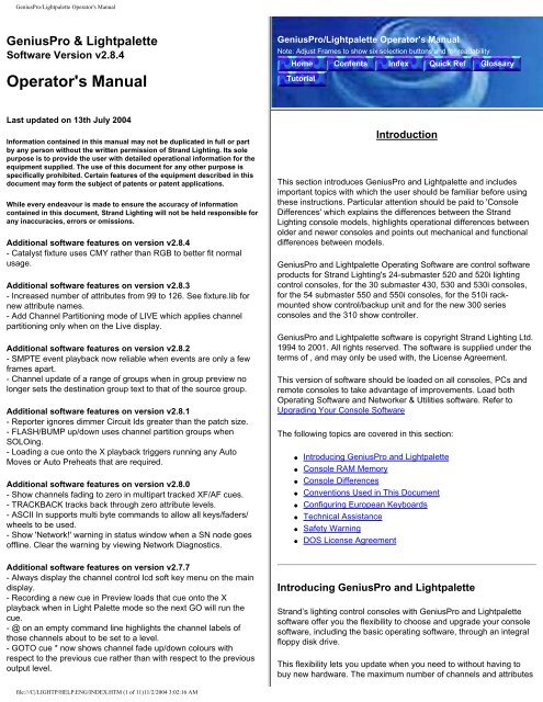 GeniusPro/Lightpalette Operator's Manual - Strand Lighting