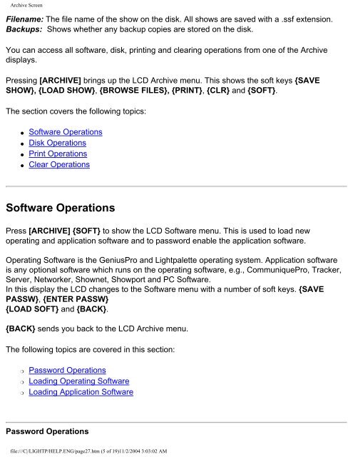 GeniusPro/Lightpalette Operator's Manual - Strand Lighting