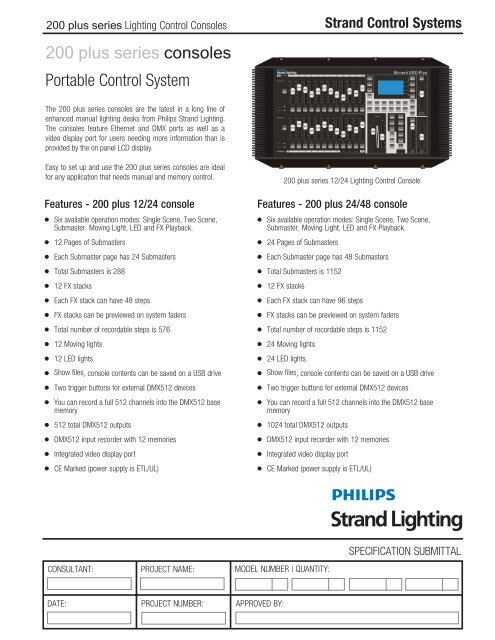 200 plus series consoles Portable Control System - Strand Lighting