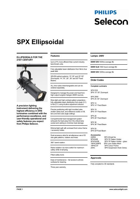 SPX Ellipsoidal - Specification Sheet - Strand Lighting
