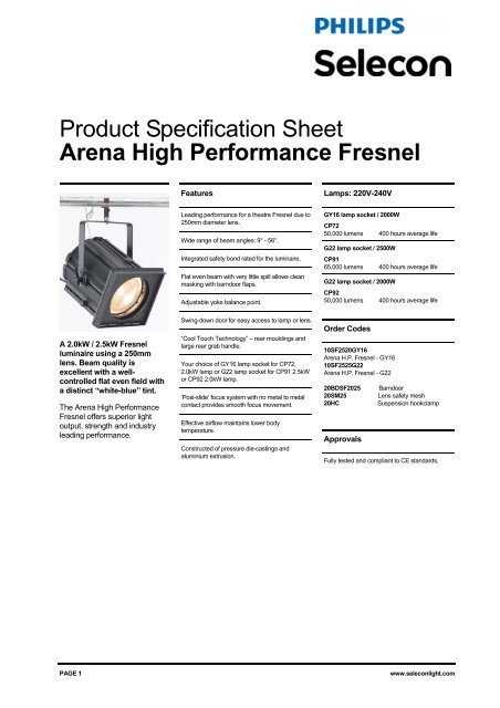 Product Specification Sheet Arena High ... - Strand Lighting