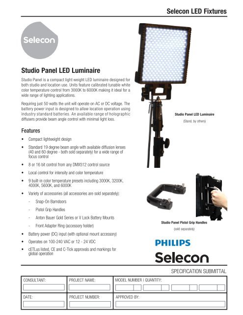 Selecon LED Fixtures Studio Panel LED Luminaire - Strand Lighting