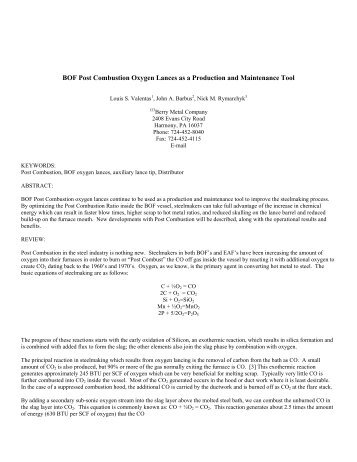 BOF Post Combustion Oxygen Lances as a Production - Berry Metal ...