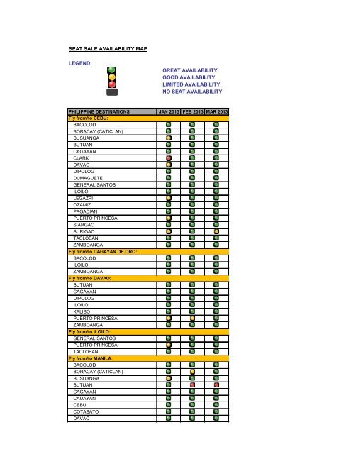 SEAT SALE AVAILABILITY MAP LEGEND ... - Cebu Pacific Air