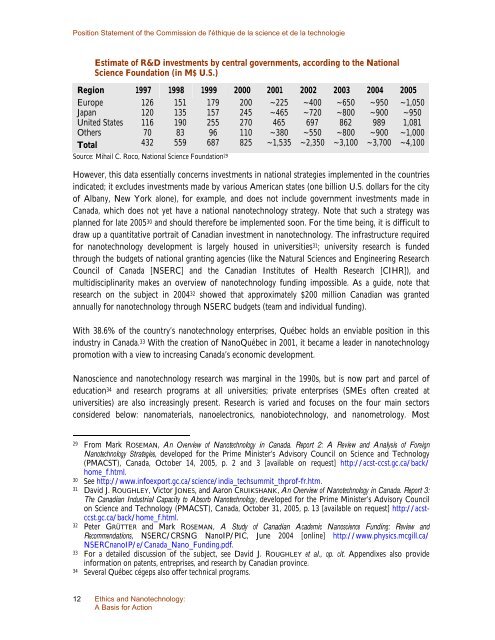 A Basis for Action - Commission de l'Ã©thique de la science et de la ...