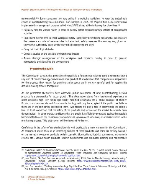 A Basis for Action - Commission de l'Ã©thique de la science et de la ...