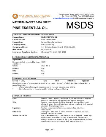 (MSDS) Essential Oil Pine - Natural Sourcing, LLC