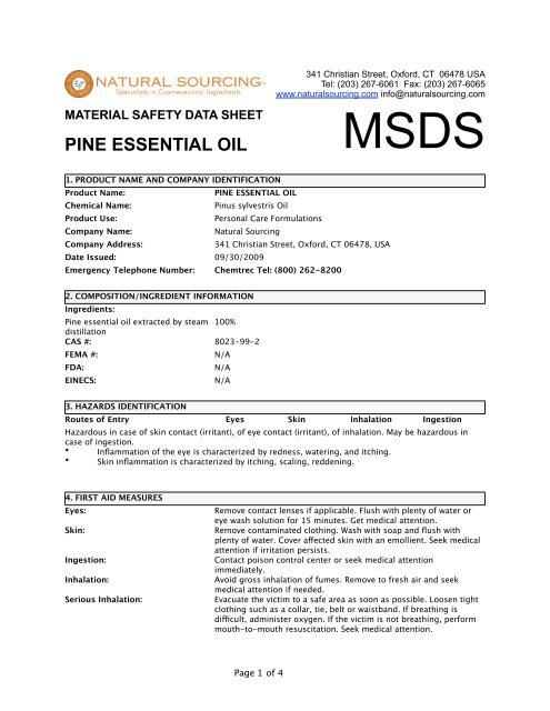 MSDS) Essential Oil Pine - Natural Sourcing, LLC
