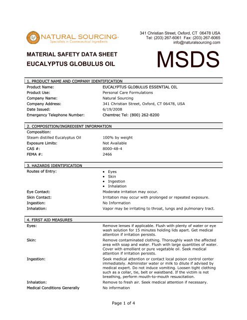 Eucalyptus Globulus Essential Oil Natural Sourcing Llc