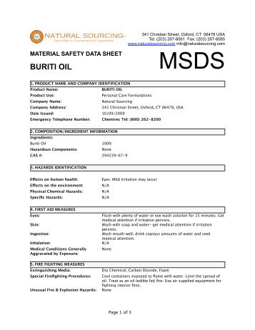 (MSDS) Buriti Oil - Natural Sourcing, LLC