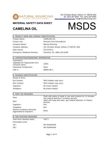 (MSDS) Camelina Oil - Natural Sourcing, LLC