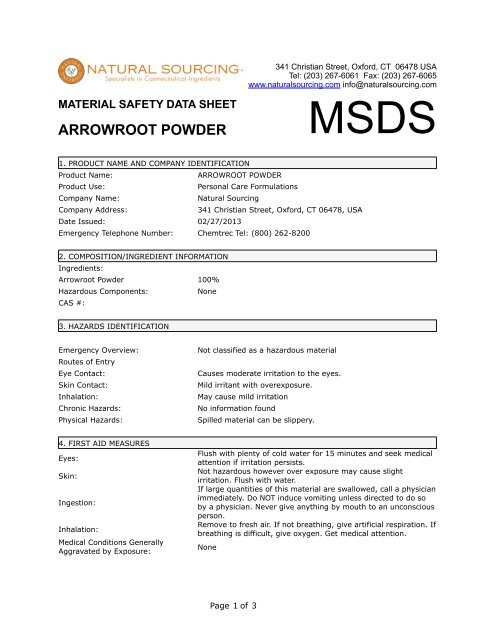 (MSDS) Arrowroot Powder - Natural Sourcing, LLC