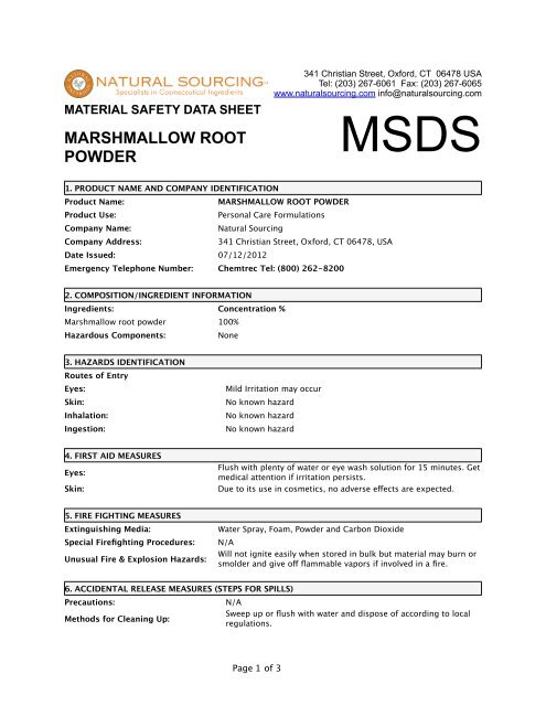 (MSDS) Marshmallow Root Powder - Natural Sourcing, LLC