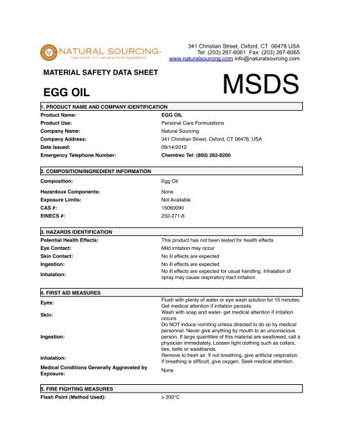 (MSDS) Egg Oil - Natural Sourcing, LLC