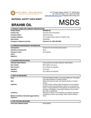 (MSDS) Brahmi Oil - Natural Sourcing, LLC