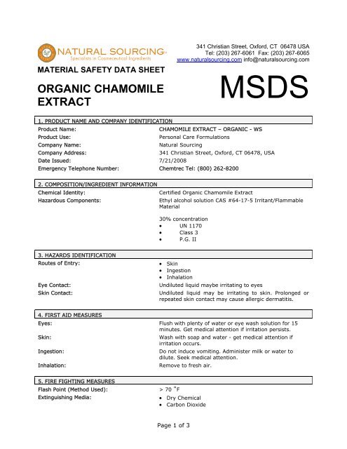 Material Safety Data Sheet - Natural Sourcing, LLC