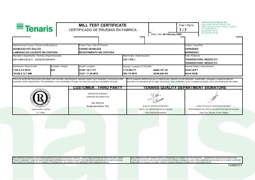 MILL TEST CERTIFICATE - Salvex