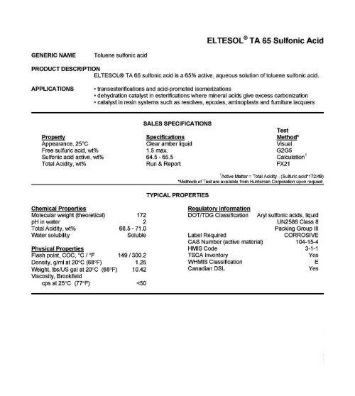 ELTESOLÂ® TA 65 Sulfonic Acid - Salvex