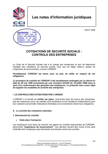 Les notes d'information juridiques - (CCI) de Strasbourg et du Bas ...
