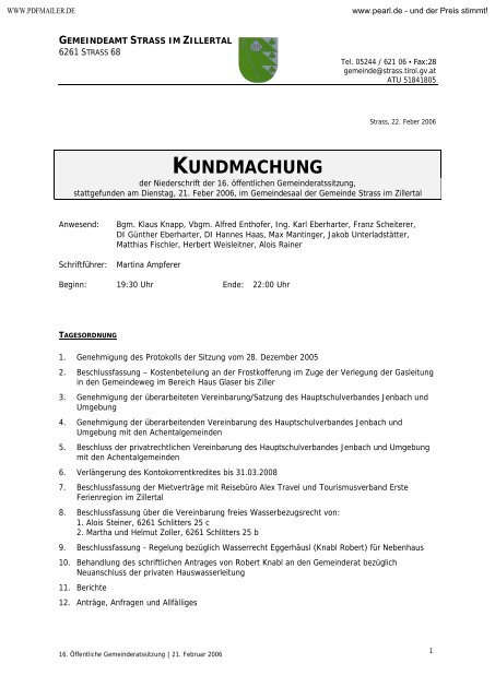 16. Sitzung - 21. Feber 2006 - .PDF - Gemeinde Strass im Zillertal ...