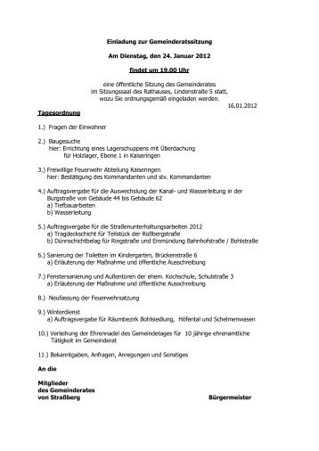 Einladung zur Gemeinderatssitzung Am Dienstag, den ... - Strassberg