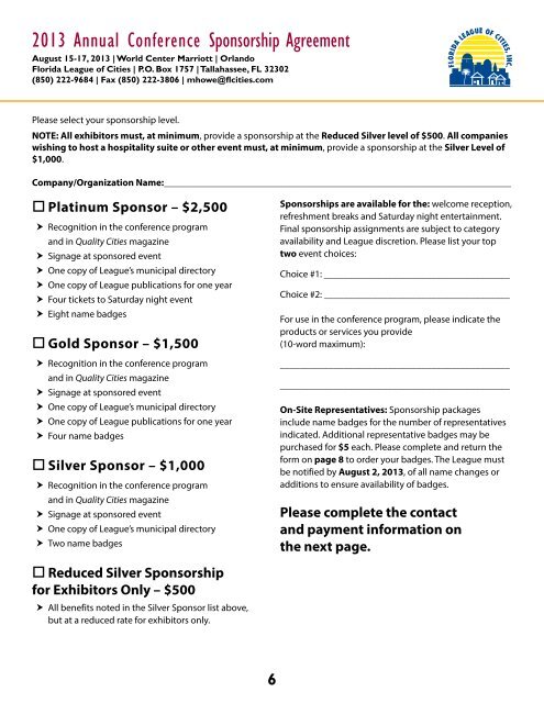 Exhibitor & Sponsor Information Kit - Florida League of Cities