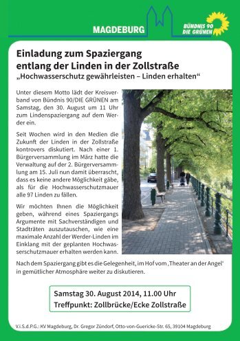 Einladung zum Spaziergang entlang der Linden in der Zollstraße